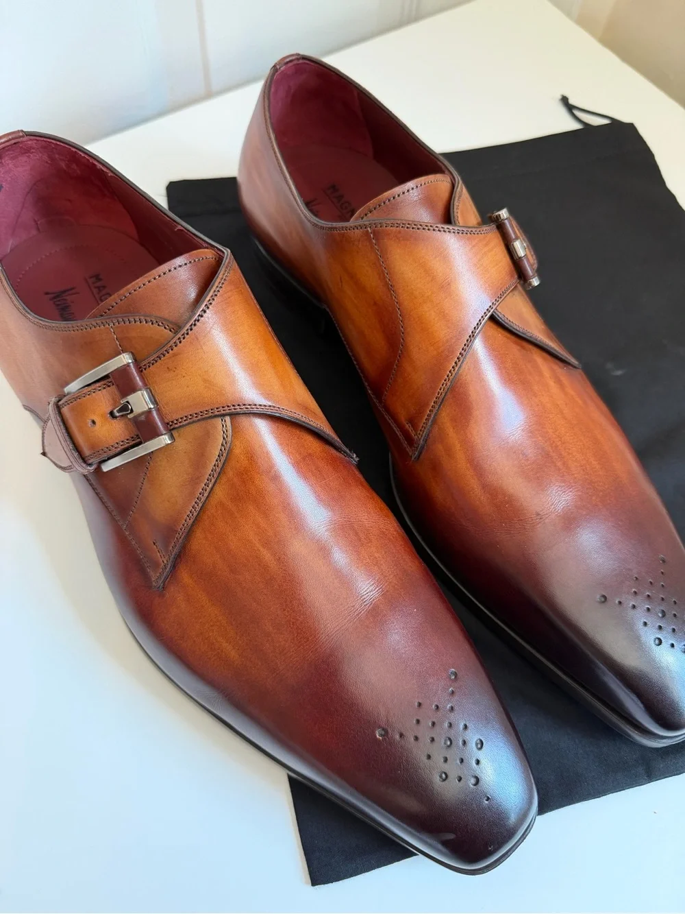 Magnanni Cognac Leather Dress Shoes 12 Hand Antiqued Finish, NIB
